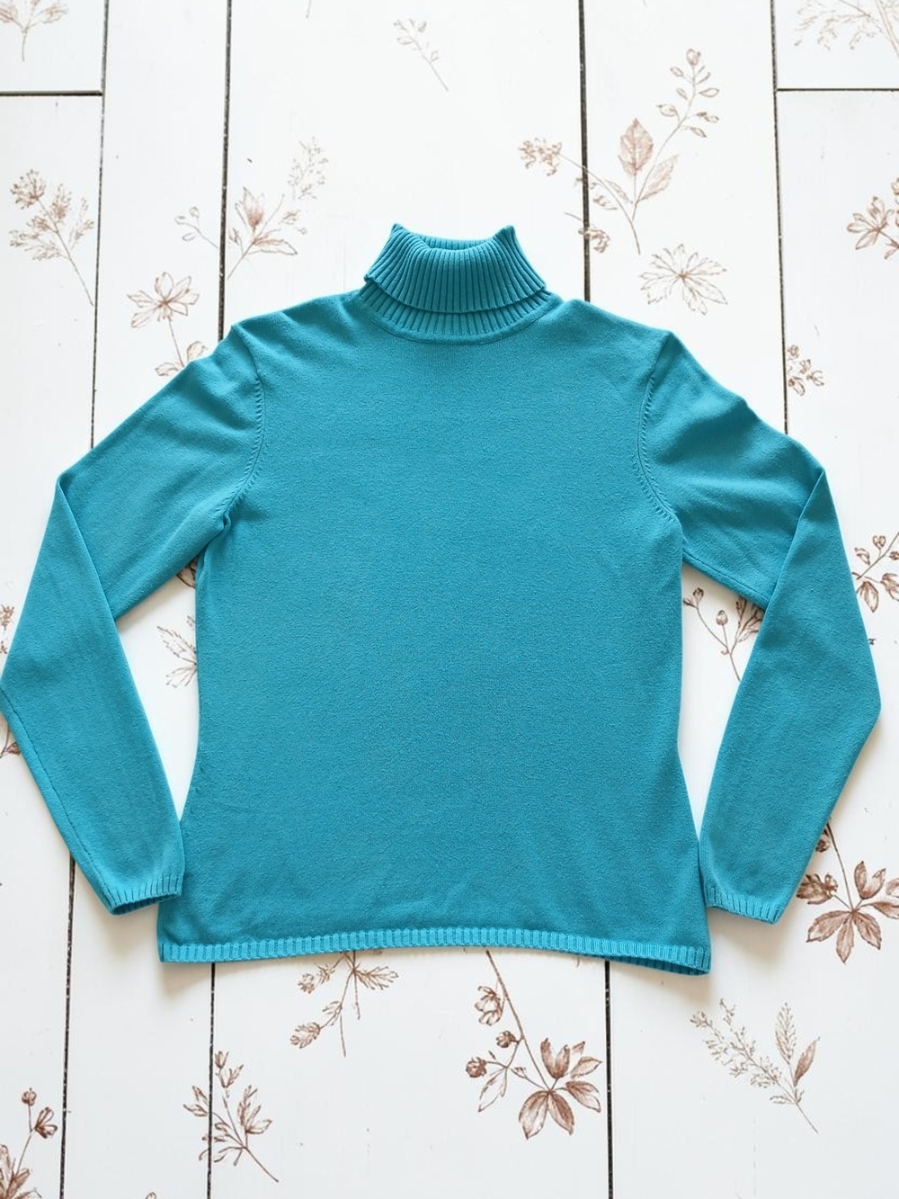 Silk Cashmere 90's Teal Turtleneck Sweater Classic Knit